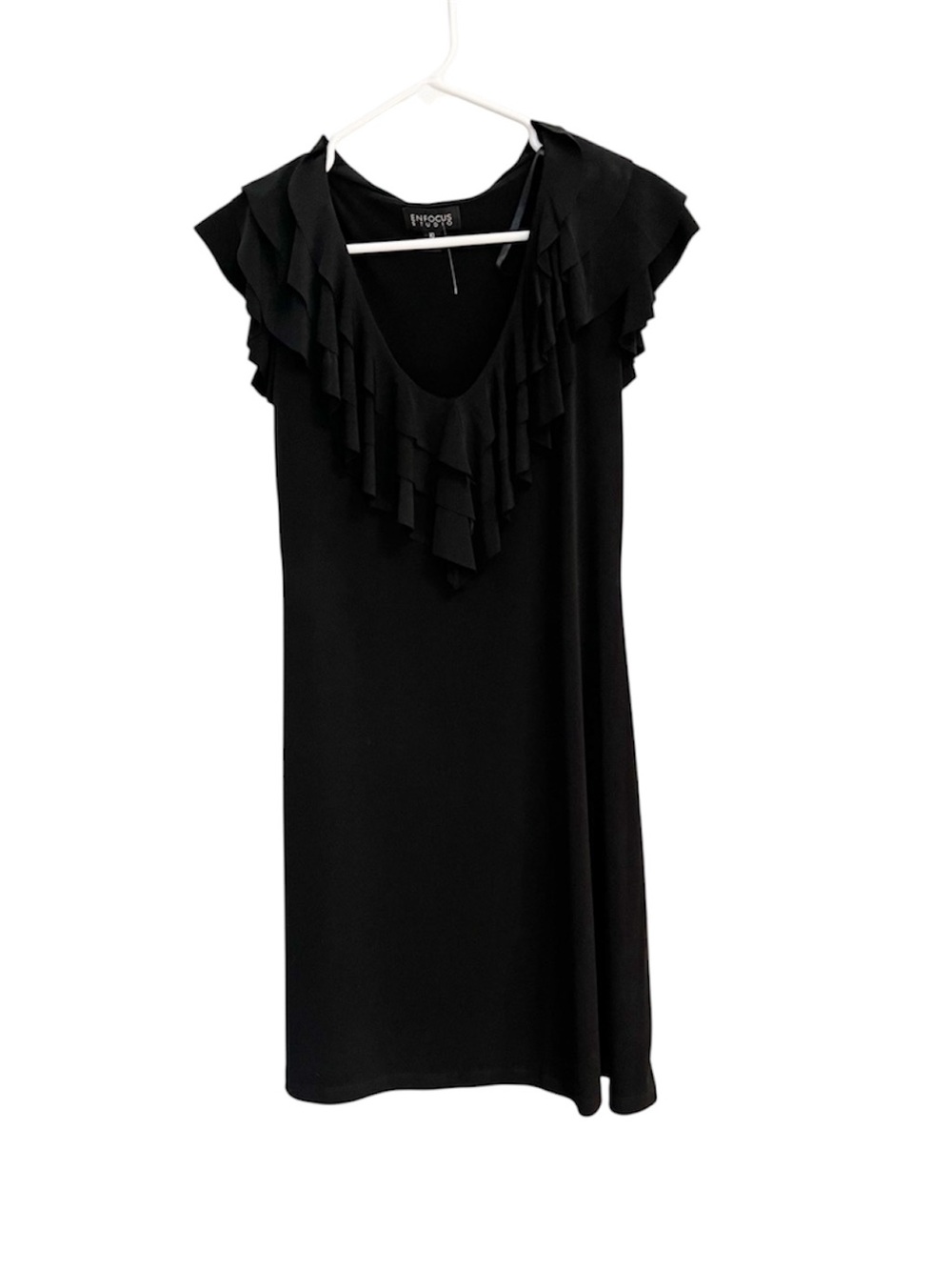 Enfocus Studio Black Midi Dress with Layered Ruffle V-Neck